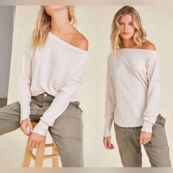 NWT Project Social T Women’s Thermal Waffle Long Sleeve Off Shoulder Mauve - SM - Picture 2 of 11